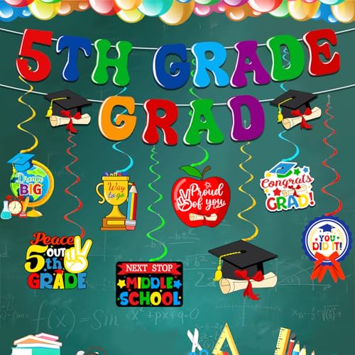 5th Grade Graduation Banner and Hanging Swirls Party Decorations