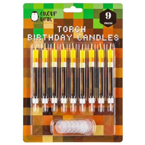 GROUP DMR Torch Birthday Candles Pack of 9 - Cake Topper Decorations for Kids & Adults