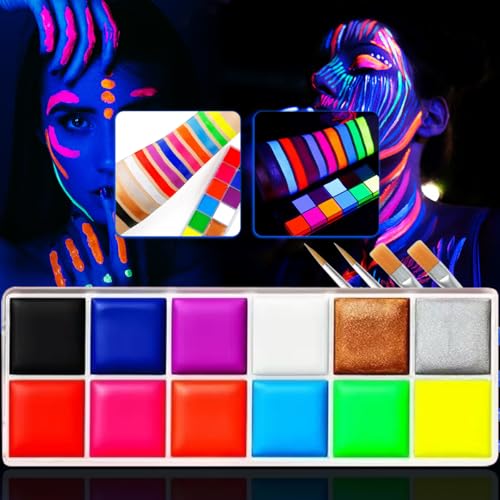 Glow in the Dark Face and Body Paint Sticks 12-Color Neon Makeup Kit