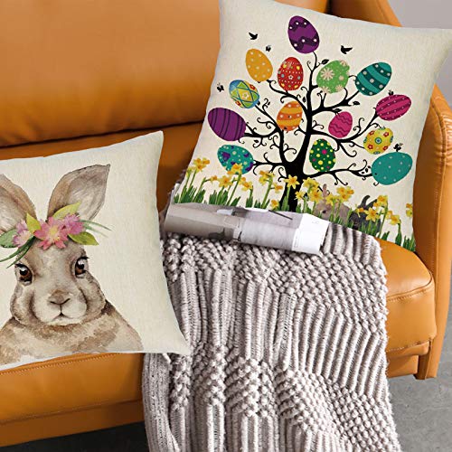 Easter Pillow Covers 20x20 Set of 4, Farmhouse Linen Decorative Cases