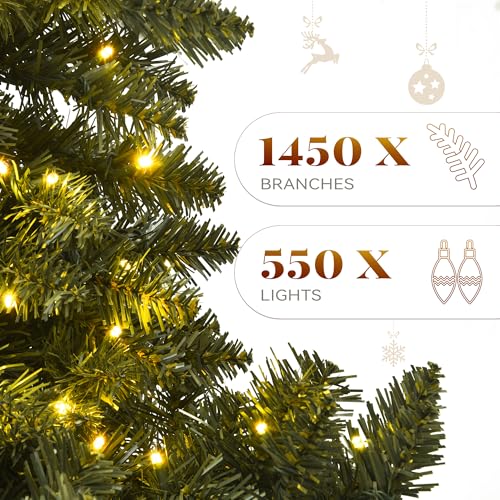 7.5ft Pre-Lit Artificial Christmas Tree with Remote, Hinged Branches, Green - Variation of Green / 7ft 6in