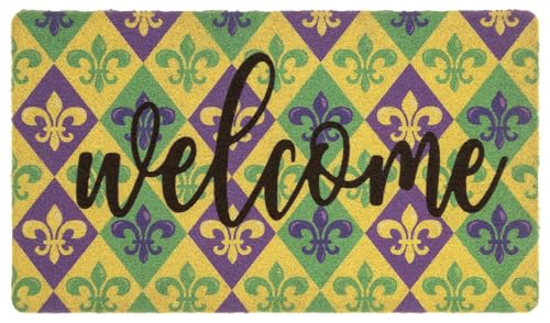 Eohak Mardi Gras Welcome Doormat 17x29 Inches Non-Slip Carnival Fleur-De-Lis Outdoor Entry Rug