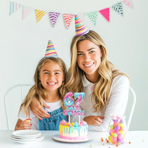 Hushee 67 Birthday Cake Topper - Ice Cream Design, Pink & Blue