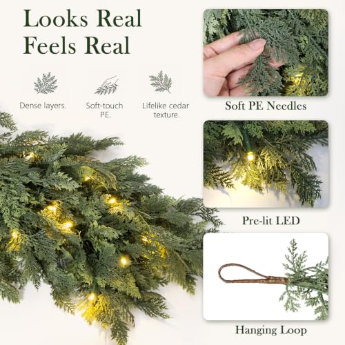 Pre-Lit Christmas Cedar Garland 9FT with Lights - Green, 4 Pieces