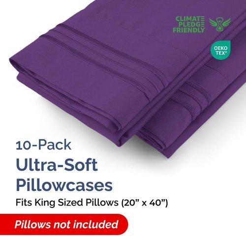 King Pillow Cases by [Brand Name] - Ultra Soft Hotel Quality - Wrinkle-Free, Stain Resistant - 10 Pack - Purple
