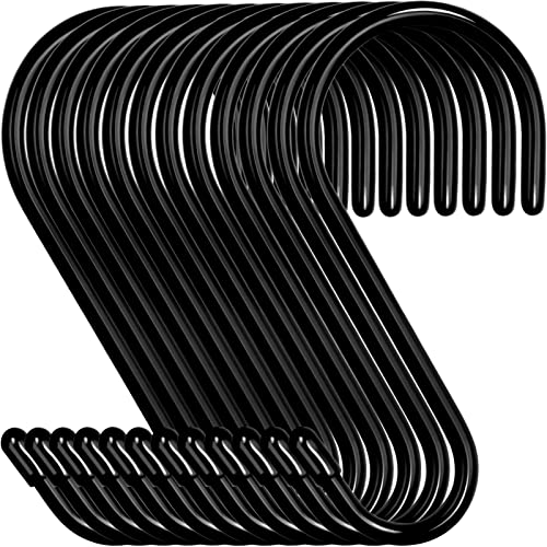 HiGift 12-Pack 4.5-Inch Vinyl Coated S-Hooks, Heavy Duty Non-Slip Black Steel