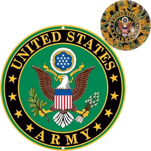 Green United States Army Logo Metal Sign - 12 Inch Round Wall Decor