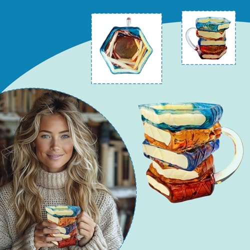 Painted Book Mug for Hot Cold Drinks 15oz Novelty Glass Literary Gift