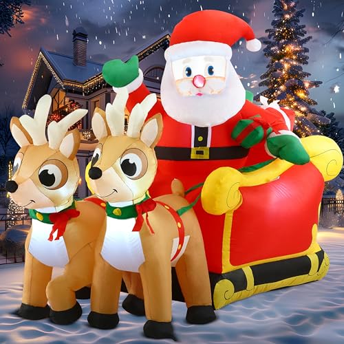 6 FT Inflatable Santa Sleigh with Reindeer Christmas Yard Decor with LED Lights