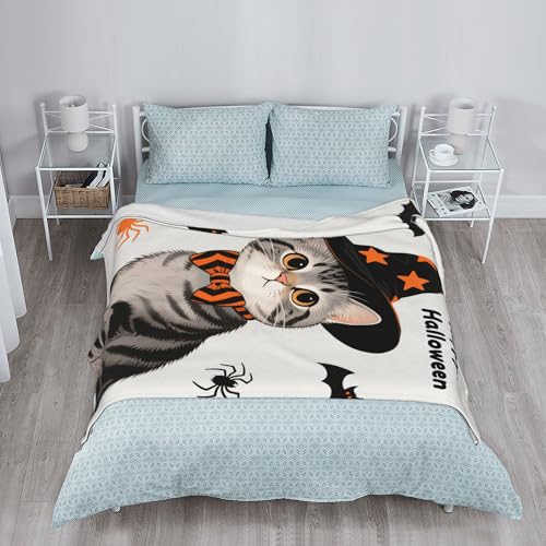 Witch Cat Halloween Throw Blanket, Soft Flannel Fleece, 40x50 Inch