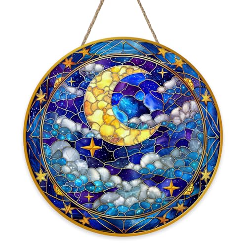 Bolisom Moon Suncatcher Stained Glass Door Sign - 12x12