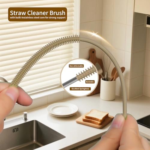 Vodvob 2-Piece Silicone Straw Cleaner Brush Set - Brown, Bendable Steel Core