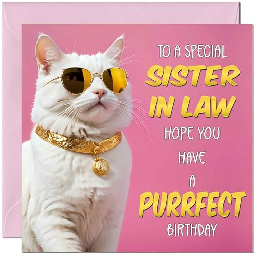 Funny Cat Birthday Card for Sister-in-Law - Purrfect Design