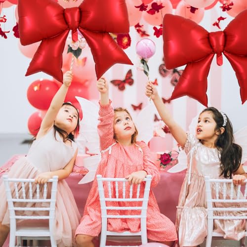 38 Inch Red Bow Balloons - 5 Pack Giant Party Decorations for Birthday & Weddings