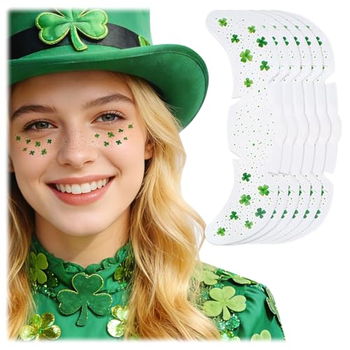 St. Patrick's Day Face Tattoos - 6 Pcs Waterproof Green Shamrock Stickers