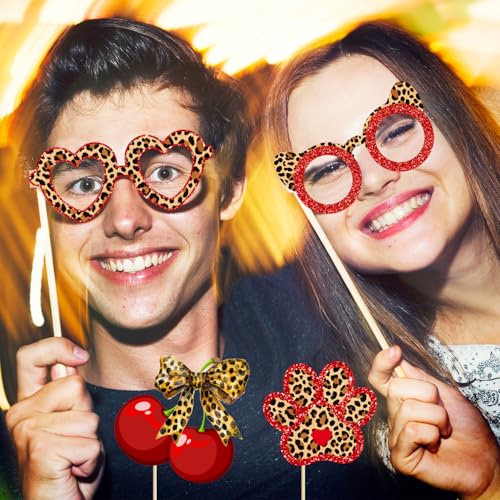 Cheetah and Cherry Photo Booth Props Kit – 16-Piece Birthday Party Decor