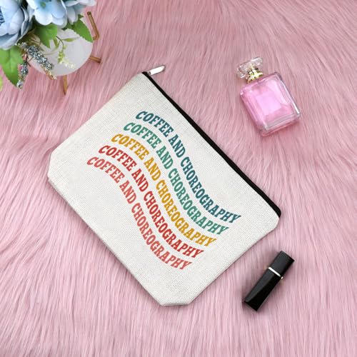 Sfodiary Coffee and Dancer Makeup Bag Linen Cosmetic Pouch