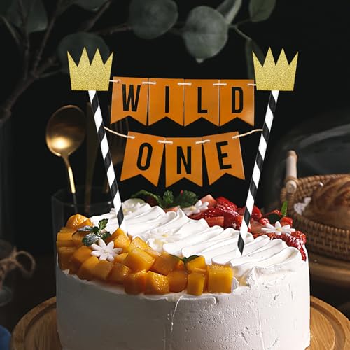 Handmade Wild One Birthday Cake Topper with Glitter Crown