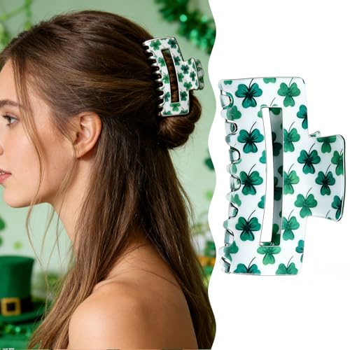 St. Patrick's Day Green Shamrock Hair Claw Clip - Non-Slip Acrylic