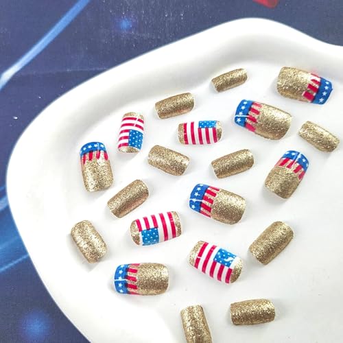 American Flag Press on Nails Medium Square 4th of July False Nails