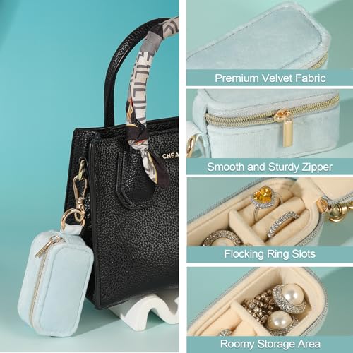 Blue Portable Travel Jewelry Box Keychain - Organizer for Rings, Necklaces & Earrings
