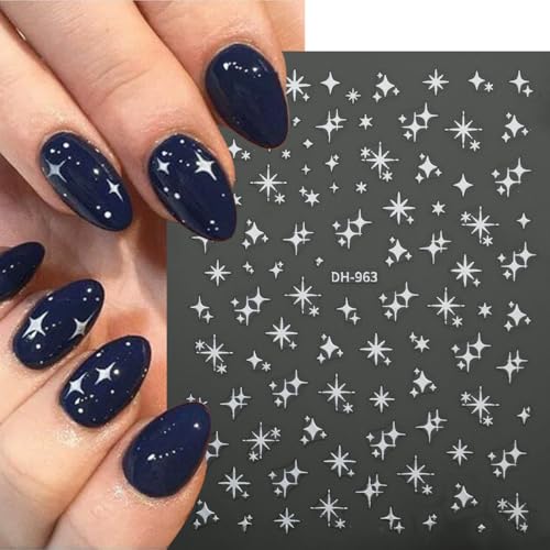 Glitter Star Nail Stickers 6-Sheet 3D Self-Adhesive Decals