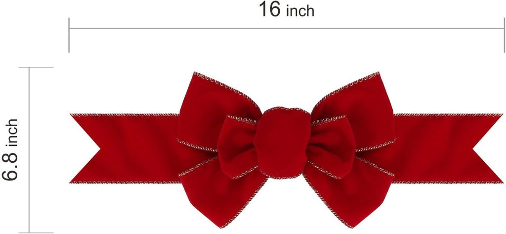 Meseey Christmas Burlap Bow Set - 2 Pcs Red Velvet with Gold Edges for Wreaths & Tree Decor