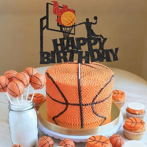 Basketball Happy Birthday Cake Topper Glitter Sport Party Decoration