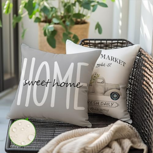 RABUSOFA Farmhouse Waterproof Pillow Covers 20x20 Inch, Gray Set of 4