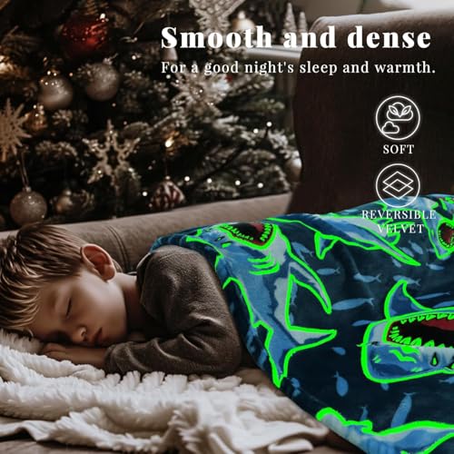 Glow in the Dark Shark Blanket for Kids - Soft Toddler Throw 40"x60"