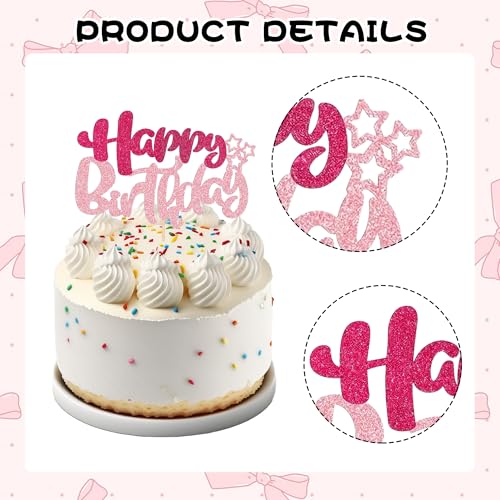 Pink Glitter Happy Birthday Cake Topper for Girls - 5.6x3.5in