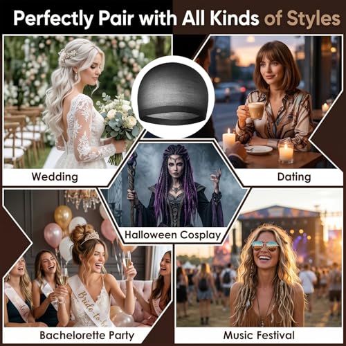 Black Wig Caps 12 Pcs Non-Slip Elastic Stocking Hair Nets for Wigs