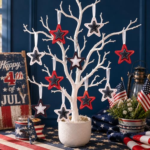 18 Pcs 4th of July Patriotic Star Felt Ornaments – Tree Decor