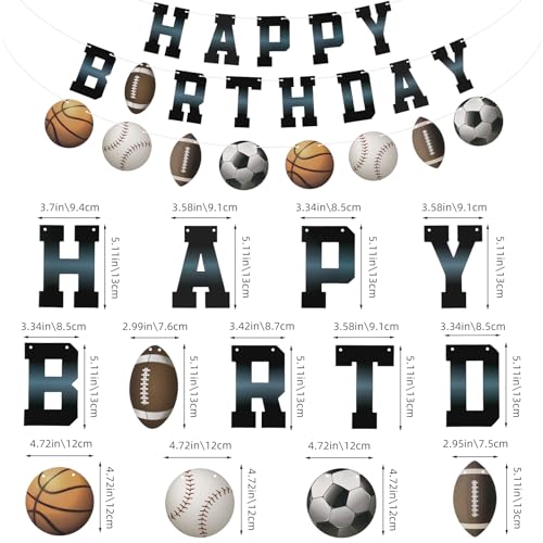 Sports Happy Birthday Banner for Kids - Basketball, Football & More