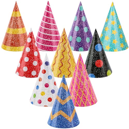 Mini Cone Birthday Hats for Stuffed Animals - 10 Pack