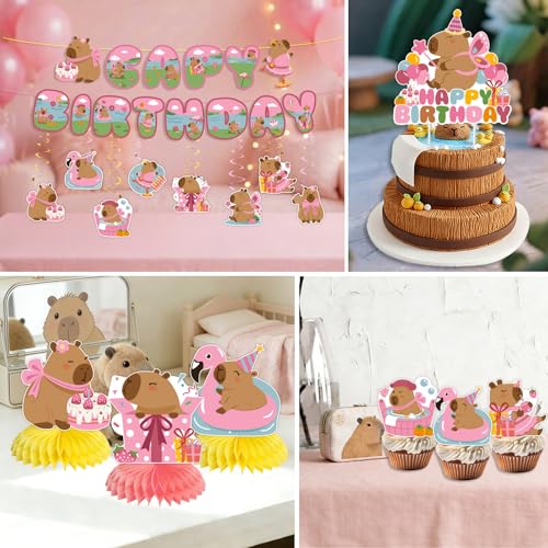Pink Capybara Birthday Decorations Set - 35PCS for Girls