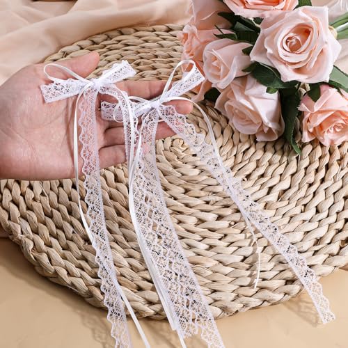 White Lace Hair Bow Clips with Long Tail Coquette Hair Accessories 2 Pcs