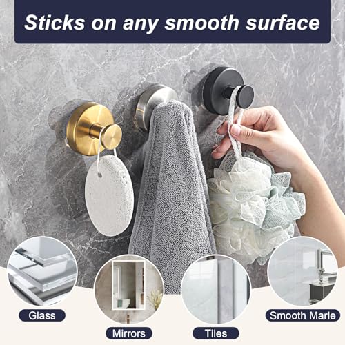 Gold Reusable Suction Cup Hooks - No Drill Shower Hooks (4 Pack)