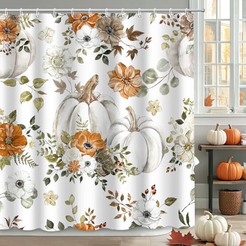 MEHOFOND Fall Pumpkin Shower Curtain Orange1 72x72 Inch Bathroom Decor Waterproof Fabric