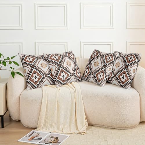 Erosebridal Southwestern Aztec Throw Pillow Cover, 16x16 Brown & White