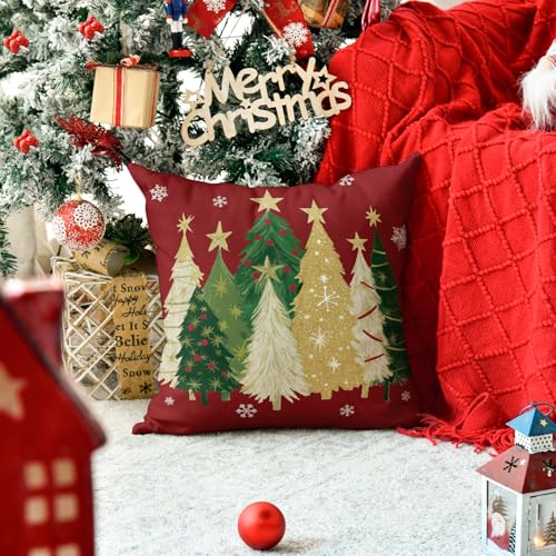 AVOIN colorlife Christmas Snowflake Throw Pillow Cover, 18x18 Inch, Red
