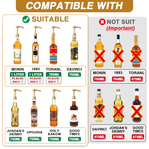 4 Pack Gold Leak Proof Syrup Pumps for 750ml Bottles