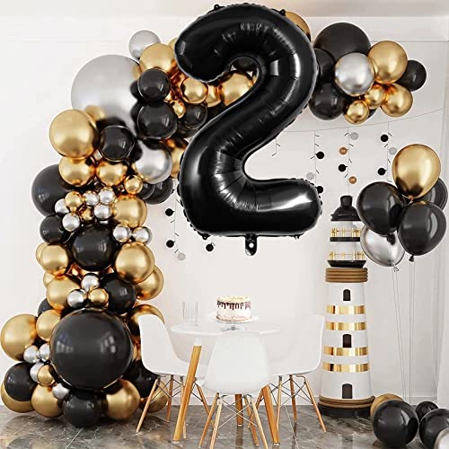 Black Number 2 Foil Balloon 40 Inch Giant Birthday Party Decoration