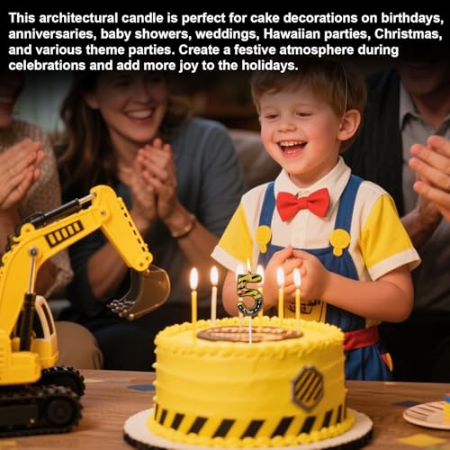 Construction Birthday Number 5 Candle - Yellow & Black Stripes