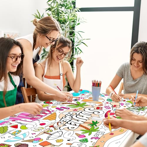 Giant Summer Coloring Poster - 31.5 x 43.3 Inch Art Tablecloth
