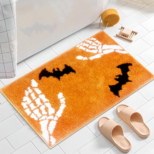 APROPHIC Halloween Bath Mat 17x24 in, Skull Bat Non-Slip, Super Absorbent