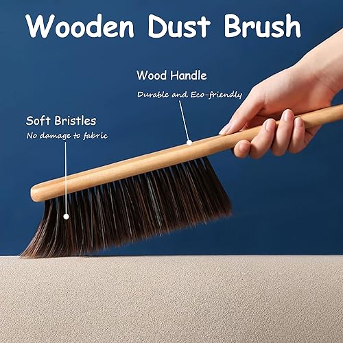 Redanha Brown 2-Piece Wooden Dusting Brush Set with Soft Bristles for Housekeeping