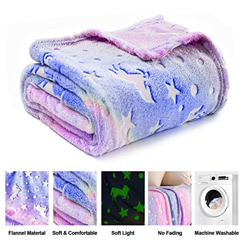 TEHALK Unicorn Glow in the Dark Blanket - Soft Fleece Throw 40"x60" (Unicorn2)