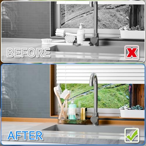 SuoXing Clear Sink Caddy & Sponge Holder - Self-Draining Organizer