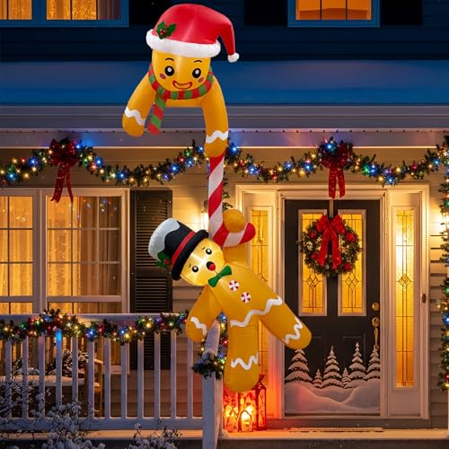 OurWarm 7FT Climbing Gingerbread Inflatable Christmas Yard Decor with LEDs